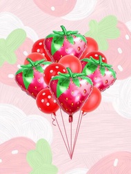13入組草莓設計裝飾氣球，派對用紅色PE閃光氣球