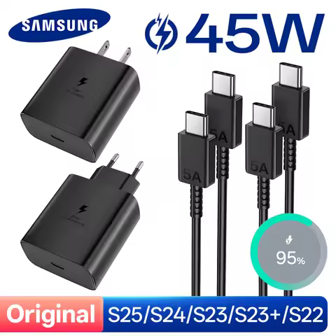 Samsung Charger 45W 25W USB Type C Super Fast Charge EU US Galaxy S25 S24 S23 A55 A52 A54 Z Flip Fol