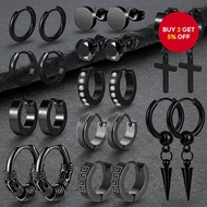 Punk Style Stainless Steel Black Hoop Earrings with Zircon Dangle Jewelry for Men and Women Ear Clip