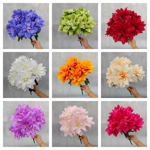 7 Heads Dahlia Artificial Flowers - Realistic Fake Dahlia Bouquet for Home Decoration, Wedding Cente