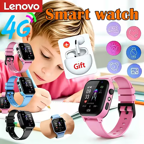 Lenovo 2027 5G Kids Smart Watch SOS GPS Video Call Camera Waterproof SIM Card Support Earphone Child
