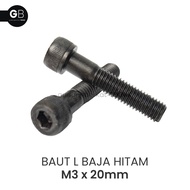 M3x20 L Bolt Black Steel 3x20 L Key Bolt M3 x 20