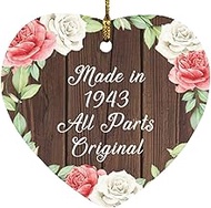 Designsify Gifts, 81st Birthday Made In 1943 All Parts Original, Heart Ornament A Xmas Tree Hanging 