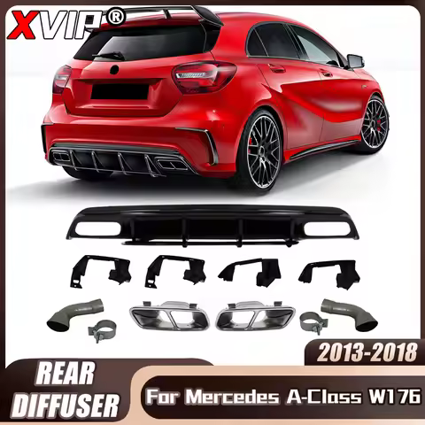 XVIP Glossy Black A45 AMG Rear Diffuser With Exhaust Pipe For Mercedes Benz A-Class W176 A200 A45 AM