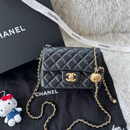 【配件：盒子 防塵袋 💕】Chanel 24k 金球方胖子 硬底 黑金 單肩斜挎包