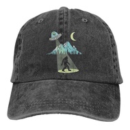 Bigfoot Ufo Abduction Moon & Mountain Alien Cowboy Cap Distressed Hip Hop