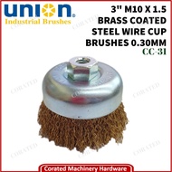 [CORATED] UNION 3" (75mm) M10 x 1.5 Brass Coated Steel Wire Cup Brushes 0.30mm CC31