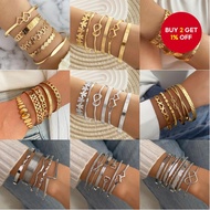 Hollow 8-Byte Love Heart Open Bangle with Double Bow Stackable Multi-Piece Fashion Bracelet for Wome