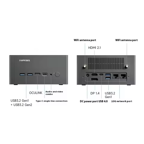 TOPFEEL DeskOne T1 AI Mini PC AMD R5 7640HS/R7 8745HS DDR5 5600MHz M.2 2280 PCle 4.0*4*2 Win11 Pro W