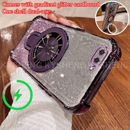 Case for OPPO A3S A5 A12E A1K phone case with four corner anti drop U magnetic bracket flash powder 