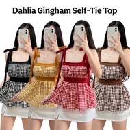 Snappy DAHLIA GINGHAM SEXY SELF-TIE RIBBON TOP Womenswear Soft Crepe Sleeveless Blouse