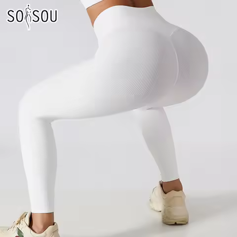 SOISOU Rib Fabric Yoga Seamless Leggings Women Gym Sport Fitness Breathable High Waist Women's Pants