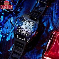 olmeca新款爆款酒桶形男士手錶全自動非機械夜光防水矽膠錶帶