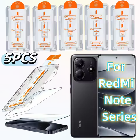 5-Pack Screen Protector HD Tempered Glass for Redmi Note 6/8 Pro/9/9S/10/11/12/12T Pro/13/14/15 Pro,