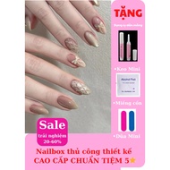 Hand-covered nails, fake nails Nail box Design T89 nude jelly, cat eye with bow Hana Nailbox