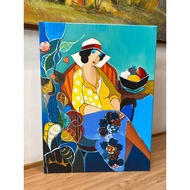 GIRL SITTING TO REWARD TEA - 100% HAND-PAINTED OIL PAINTING HANGING IN LIVING ROOM, BEDROOM [WITH FR