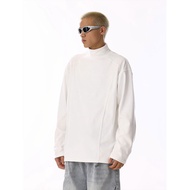GXM Amerika santai longgar setengah leher sweater lengan panjang T-shirt leher kura-kura hitam - T-s