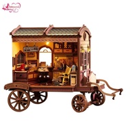 [Abbraccia] Miniature Wagon House Decorative Miniature House with LED Lights 3D Toy for Home Decor