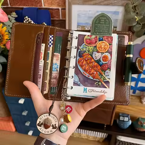 M5 Deep Red Dark Brown Leather Binder Notebook Detachable High-Value Notebook Portable Pocket Diary