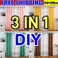【24hours Ship 】New 3 IN 1 DIY Blackout Curtain Set With Rings Tulle Curtain 6ft 7ft 8ft