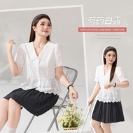 plus size blouse top for women XL-5XL big size white shirt for lady cotton shirts top 24PS865