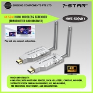 7-STAR* 50m 4K Wireless HDMI Transmitter & Receiver for Laptop/PC to TV/Projector/Monitor - Plug and