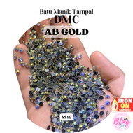 DMC AB Gold SS16 Hotfix Rhinestones Iron On Batu Manik Tampal Batu Tabur Aksesori Hiasan Tudung, Baju, Jubah