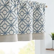 JINCHAN Linen Valance Curtain Geometric Kitchen Short Curtain Blackout Valance for Windows 18 Inch Double Layer Farmhouse Rustic Country Valance for Living Room Overlay Valance Rod Pocket 1 Panel Blue
