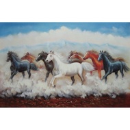 7-color horse print wall decoration plus black and gold frame, size 100x50cm