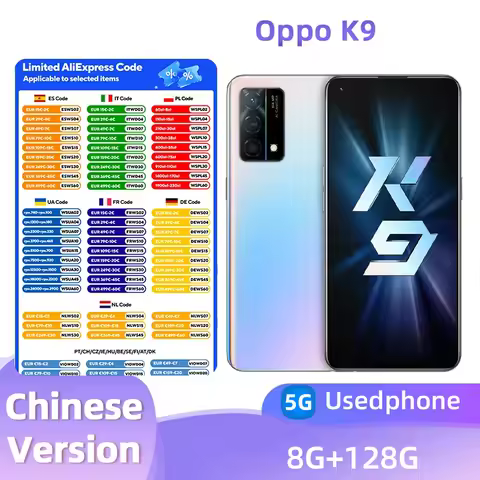 Oppo K9 5G Android CPU Snapdragon 768G 6.43inches ROM 128GB Screen 4300mAh 65W Charger 64.0MP Camera