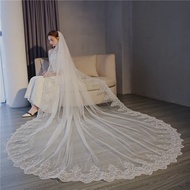 Elegant Lace Wedding Veil ยาว 3 เมตรรถไฟชุดเจ้าสาวอุปกรณ์เสริมการถ่ายภาพงานแต่งงานอุปกรณ์เสริมยาวหาง