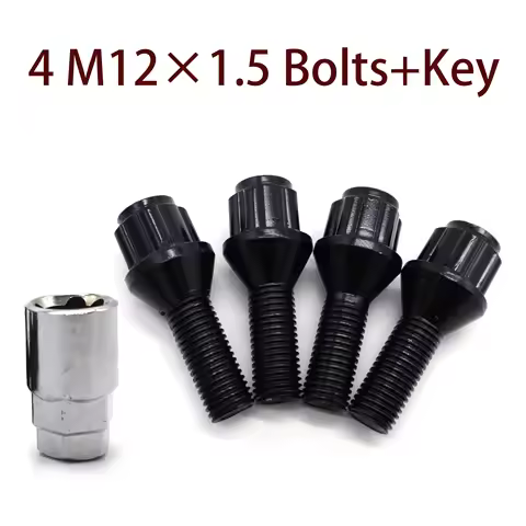 4PCS Car Alloy Wheel Locking Bolts Nuts Lugs + Key Black M12x1.5x26mm For BMW 1 3 5 Series E39 E46 E