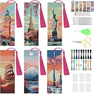 NEGEKFKX 6 Pcs Cityscape Cross Stitch Bookmark Kit for Adult Beginners,Famous Buildings Cross Stitch