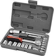 ValueMax Metric 1/4" & 3/8" Drive Socket Set, 21PCS 4-19mm Socket Wrench Set, Car Tool Kit with Ratc