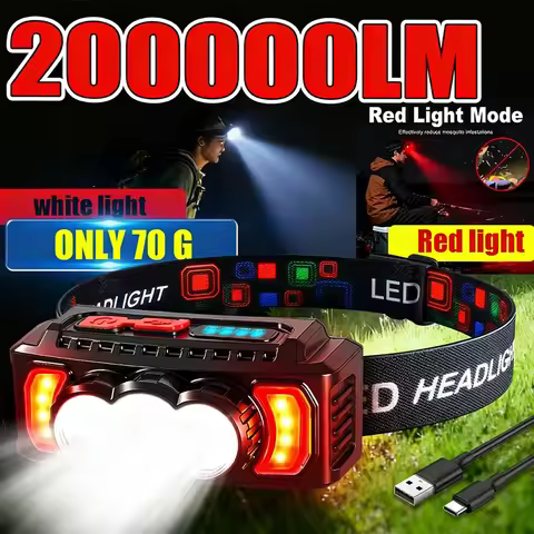Powerful Rechargeable LED Headlamp with Built in Battery Hiking 7 Modes Red Night Vision Head Torch