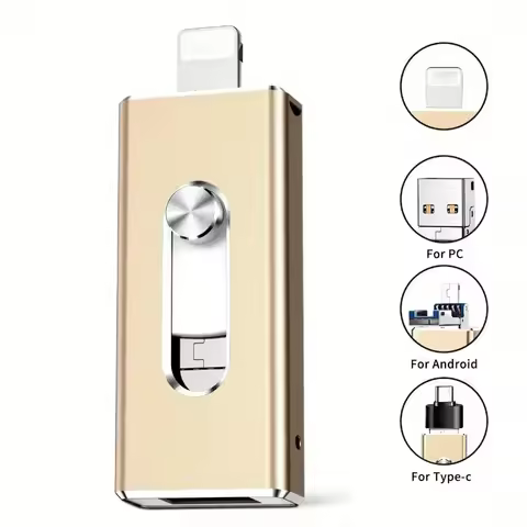 4 in 1 OTG Flash Drive for iPhone & Type-C & Android & Computer, USB 3.0 High Speed Memory Stick 64G