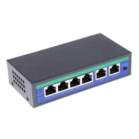 6 Port 10/100Mbps 4 POE Port & 2 Uplink Power Over Ethernet Switch Adapter DC 12-55V
