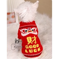 Chinese New Year Cat Dog Tops Shirt Barongsai Knit Dog Cat Chinese New Year CNY Fortune Good Luck Lion Gong Knitwear Tee Top Clothes Sweater