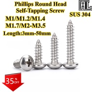 [HL-ZGLS] SUS304 Phillips Round Head Self-Tapping Screw M1/M1.2/M1.4/M1.7/M2-M3.5 Cross Pan Head Poi