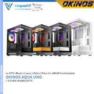 OKINOS Aqua Uno Black / Canary / Zebra / Polar (3x ARGB Fan Included ) mATX Casing (1 Year Warranty)