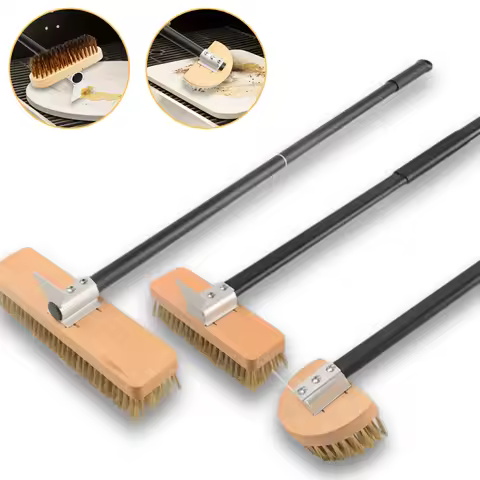 Pizza Oven Brush Copper Stove Brush Bristle Brass Wood Long Handle Grill Cleaning Oven Brush for Sma