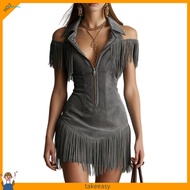 Skinny Fit Faux Suede Dress - Women's Western Cowgirl Look