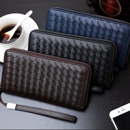 Men's Cow Leather Wallet man Weave Designer Luxury Wallet 2023 Black Large Purse for Men Clutch Bag Zipper Credit Card Holder