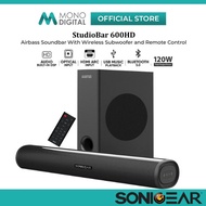SONICGEAR STUDIOBAR 600HD AIRBASS SOUNDBAR WITH WIRELESS SUBWOOFER 120W MAX OUTPUT BLUETOOTH 5.0 DSP