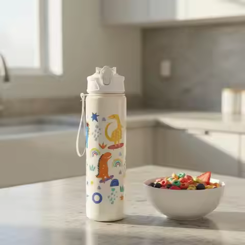 Dinosaur Kids Water Bottle 800ML Large Capacity Sippy Cup with Silicone Straw Plastic for School Tra