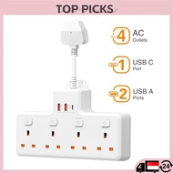7 In 1 Extension Plug Adapter With USB And Type-C Multi Plug Socekt Charger Adaptor 3 Pin Plug