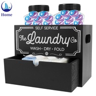 Dryer Sheet Container Large Capacity Laundry Sheet Dispenser with 2 Plastic Jars Wooden Laundry Drye