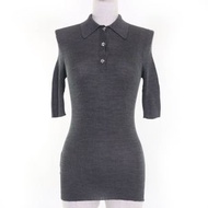 成色極佳的PRADA 2021 P24I1L 100%真絲鑲鑽針織短袖polo衫，灰色，38碼，正品，義大利製造，女款