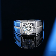 Petchara Jewelry แหวนเพชรโมอีสผู้ชาย 1 กะรัต เงินแท้ S925 น้ำ 100-98 D-VVS1 : F2008