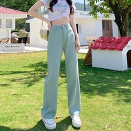 [พร้อมส่ง] กางเกงยีนส์เอวสูง4สีกางเกงยีนส์ขายาวหญิงสไตล์เกาหลี ผ้าดีสีสวยน่ารัก661-2
